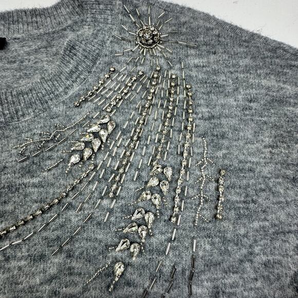 Talbots Wool Blend Soft Comfy Classy Silver Rhinestone Beaded Sweater Women's XS - Picture 4 of 7